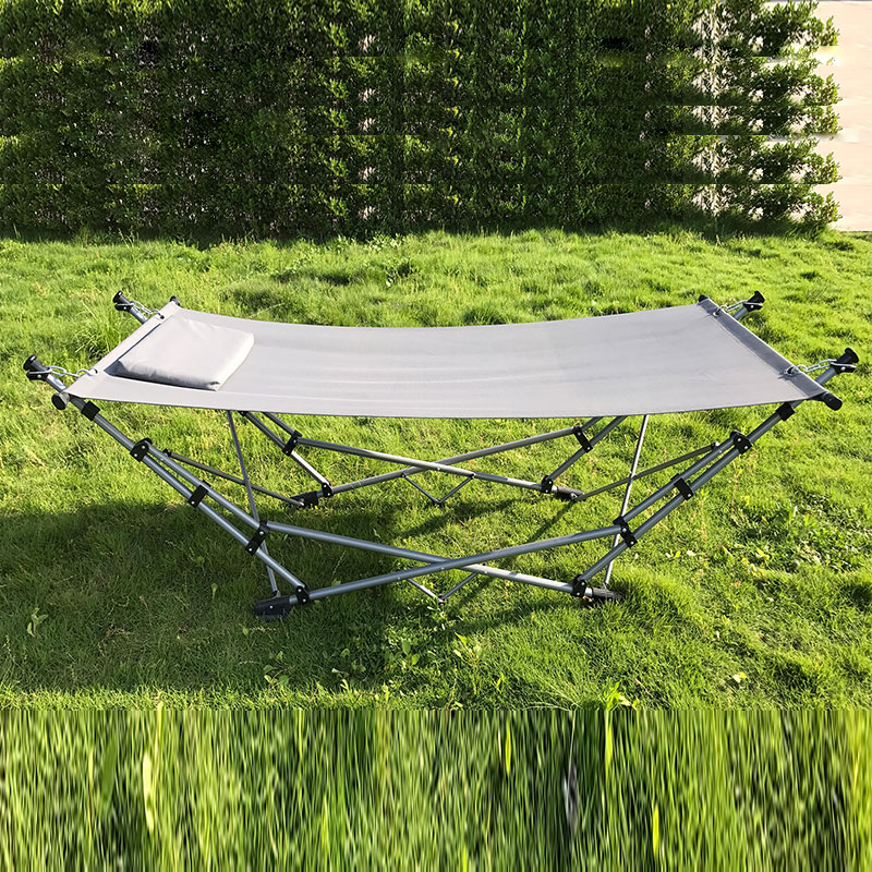 Bærbar sammenleggbar hengekøye salong campingbed stål ramme stativ m/bærepose blå