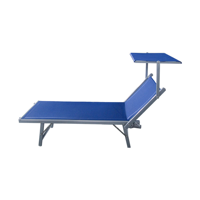 Aluminium Folding Beach Sun Sleeping Bed Beach Lounge med tak